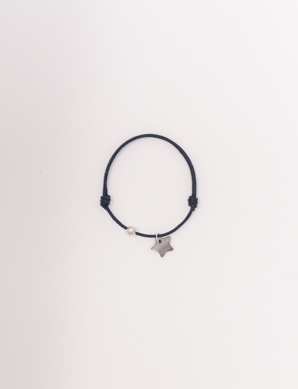 Bracelet cordon bleu nuit avec une étoile en nacre grise